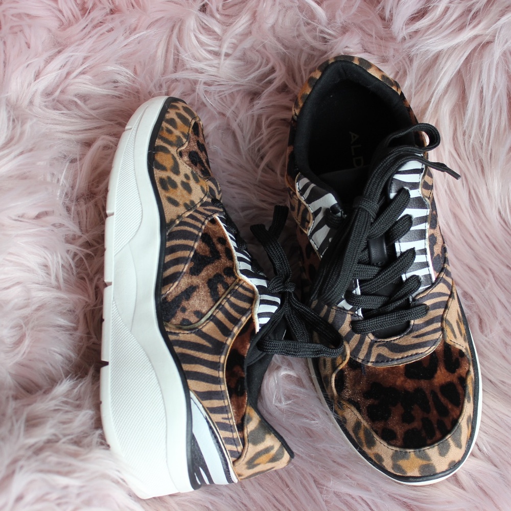 Aldo Agrarevia Animal Print Sneakers 6.5 | Leopard Zebra Statement Shoes NWT